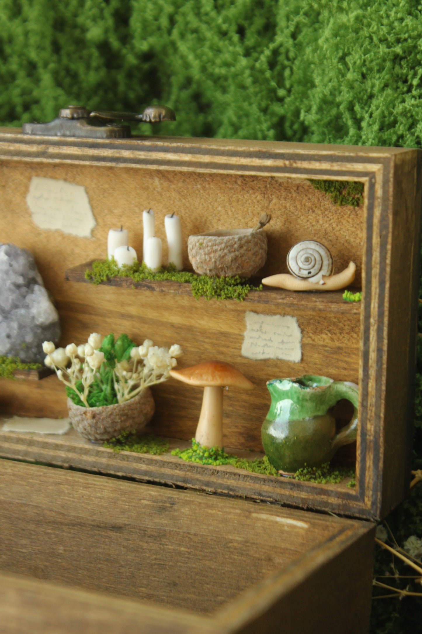 Wooden Owl Box with Miniature Forest Cabinet
