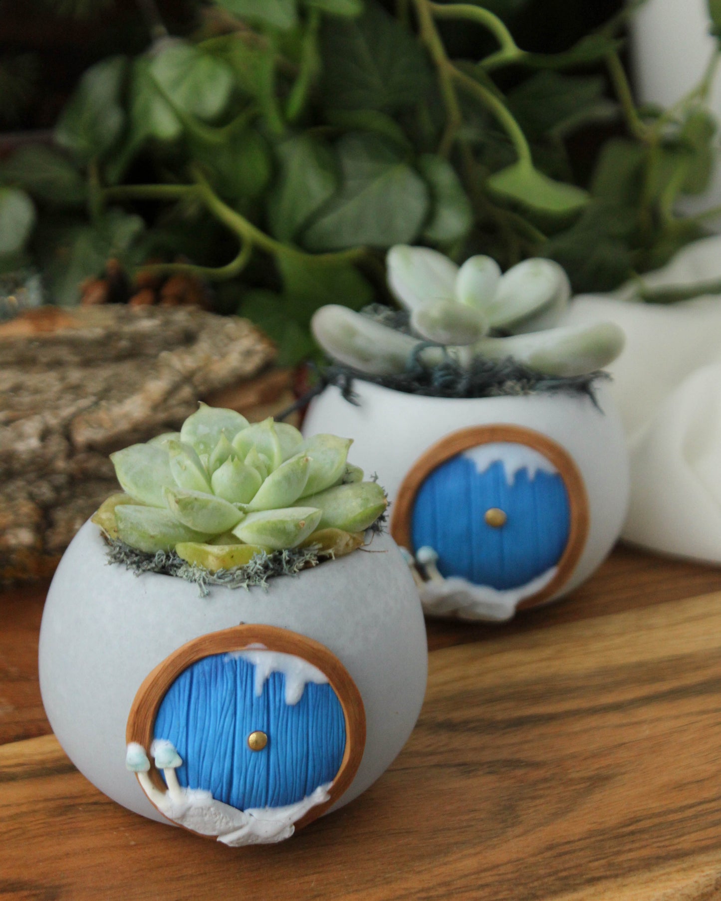Hobbit House Plant Pot Winter Edition Bright Blue