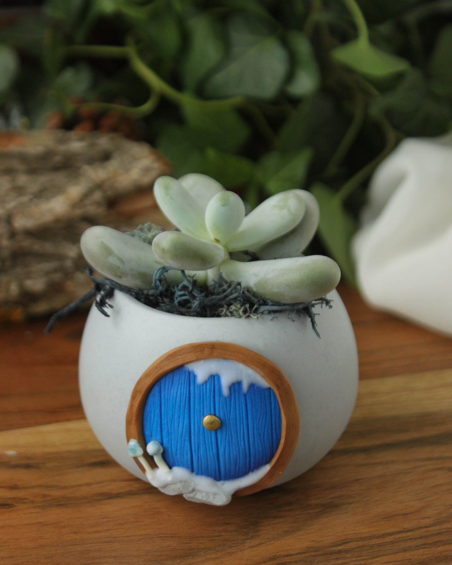 Hobbit House Plant Pot Winter Edition Bright Blue