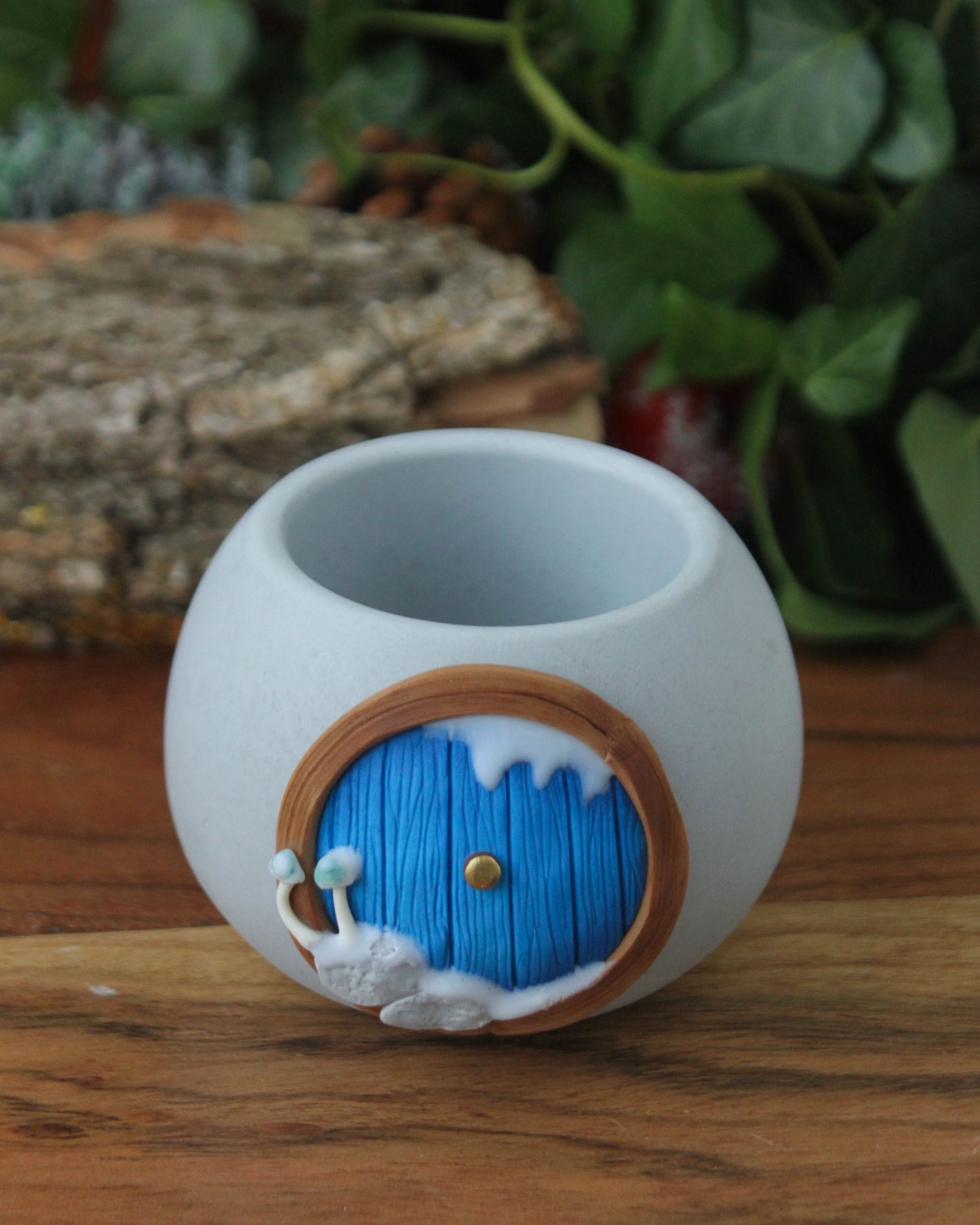Hobbit House Plant Pot Winter Edition Bright Blue