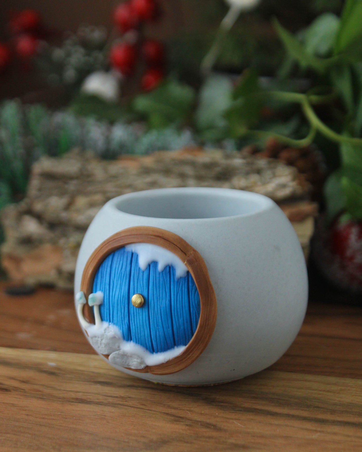 Hobbit House Plant Pot Winter Edition Bright Blue