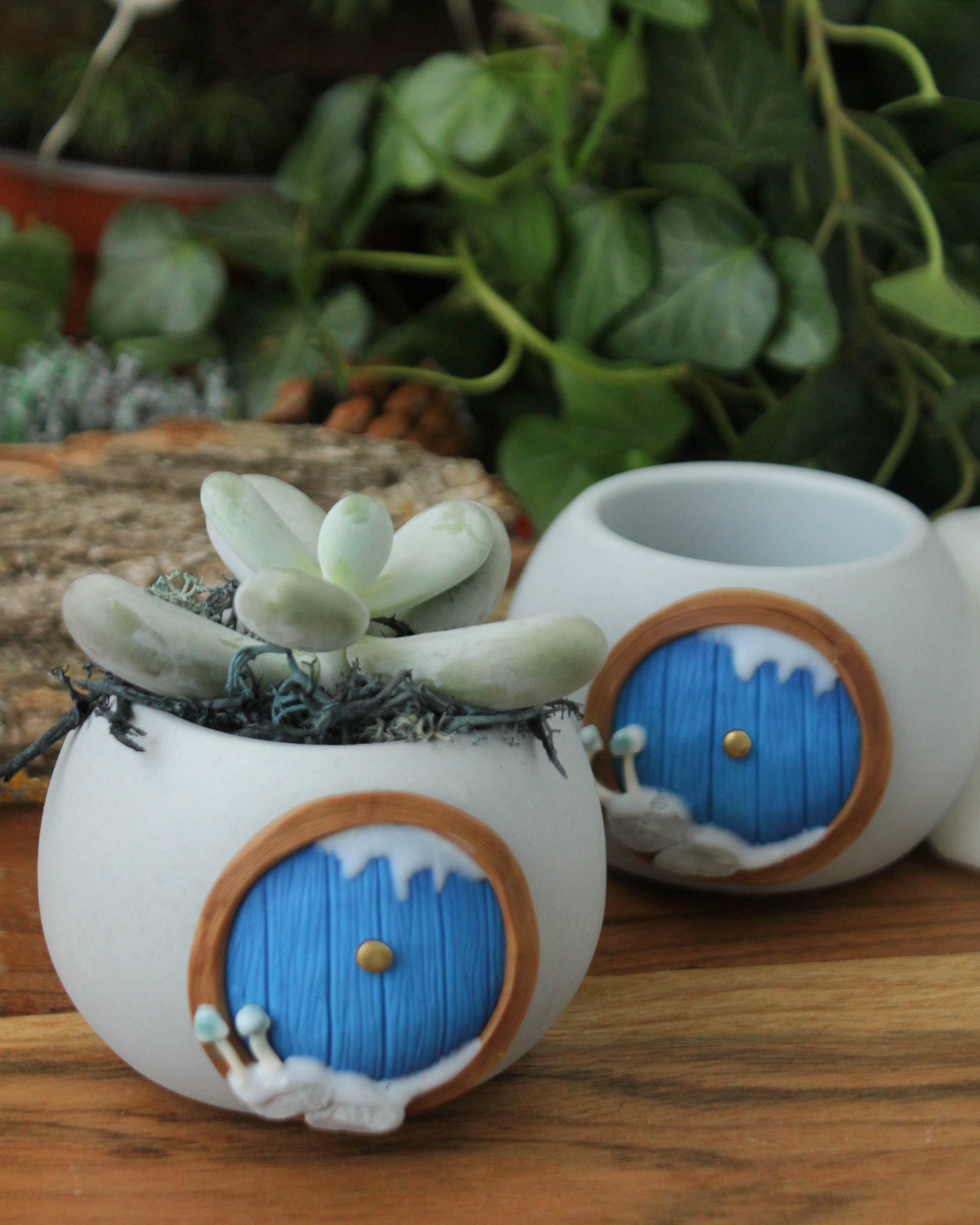 Hobbit House Plant Pot Winter Edition Bright Blue