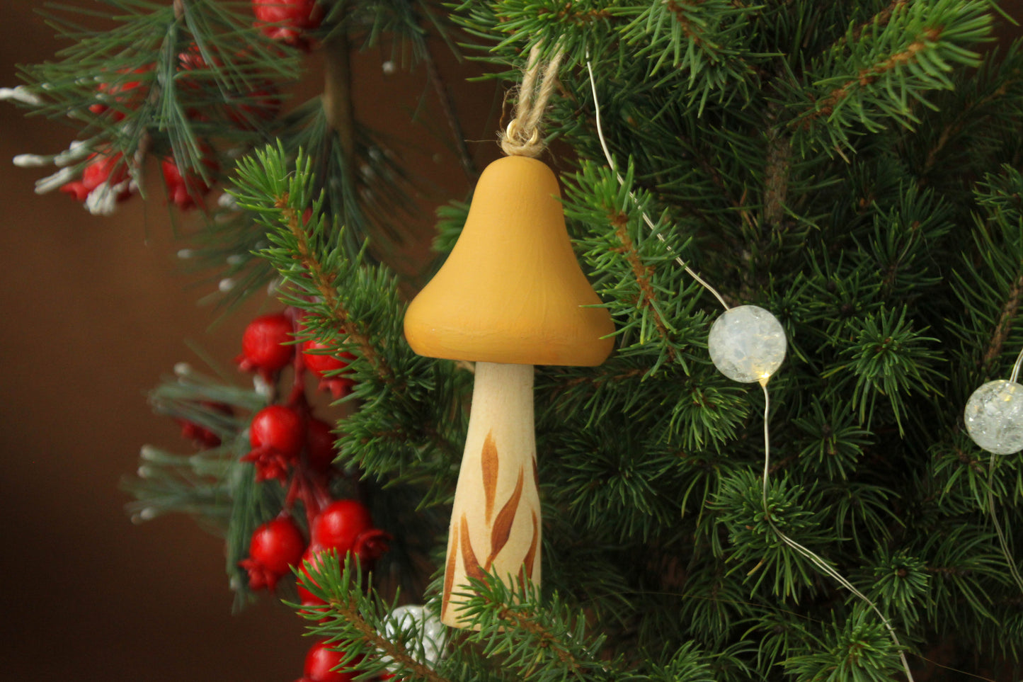 Handmade Wooden Mushroom Christmas Ornament Large