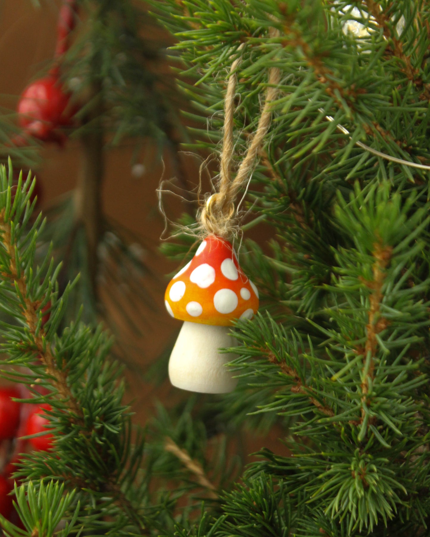Handmade Wooden Mushroom Christmas Ornament Small