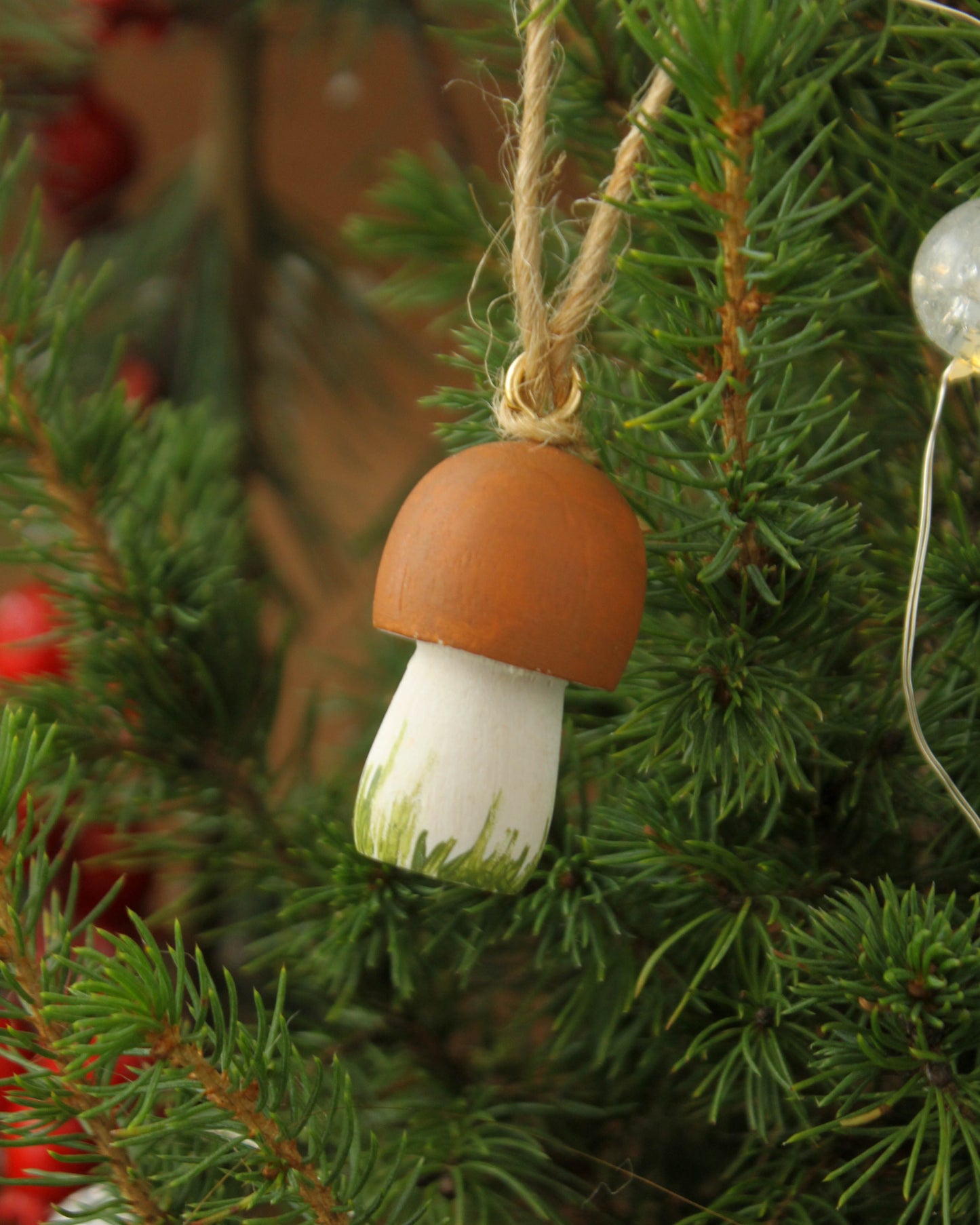 Handmade Wooden Mushroom Christmas Ornament Small