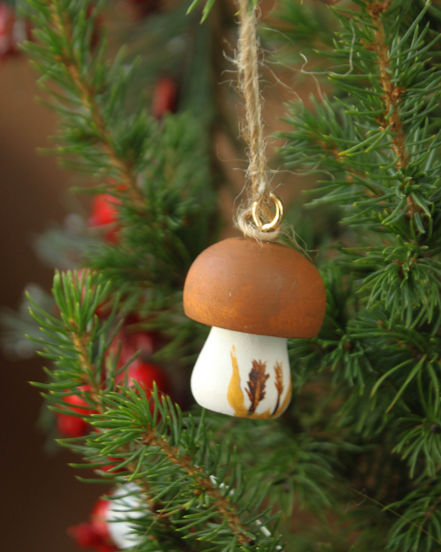Handmade Wooden Mushroom Christmas Ornament Small