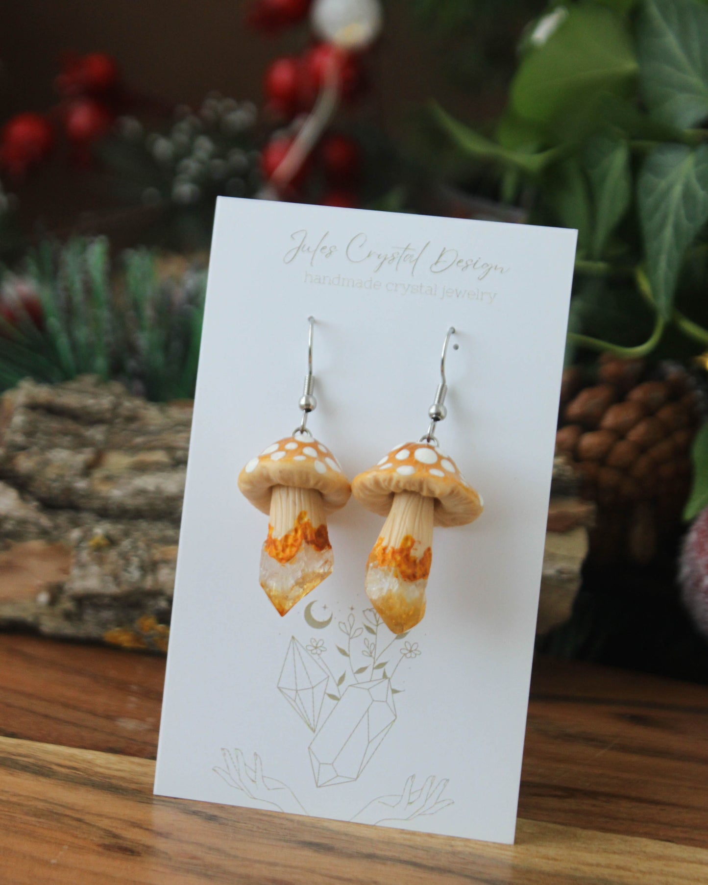 Orange Mushroom Earrings with Citrine