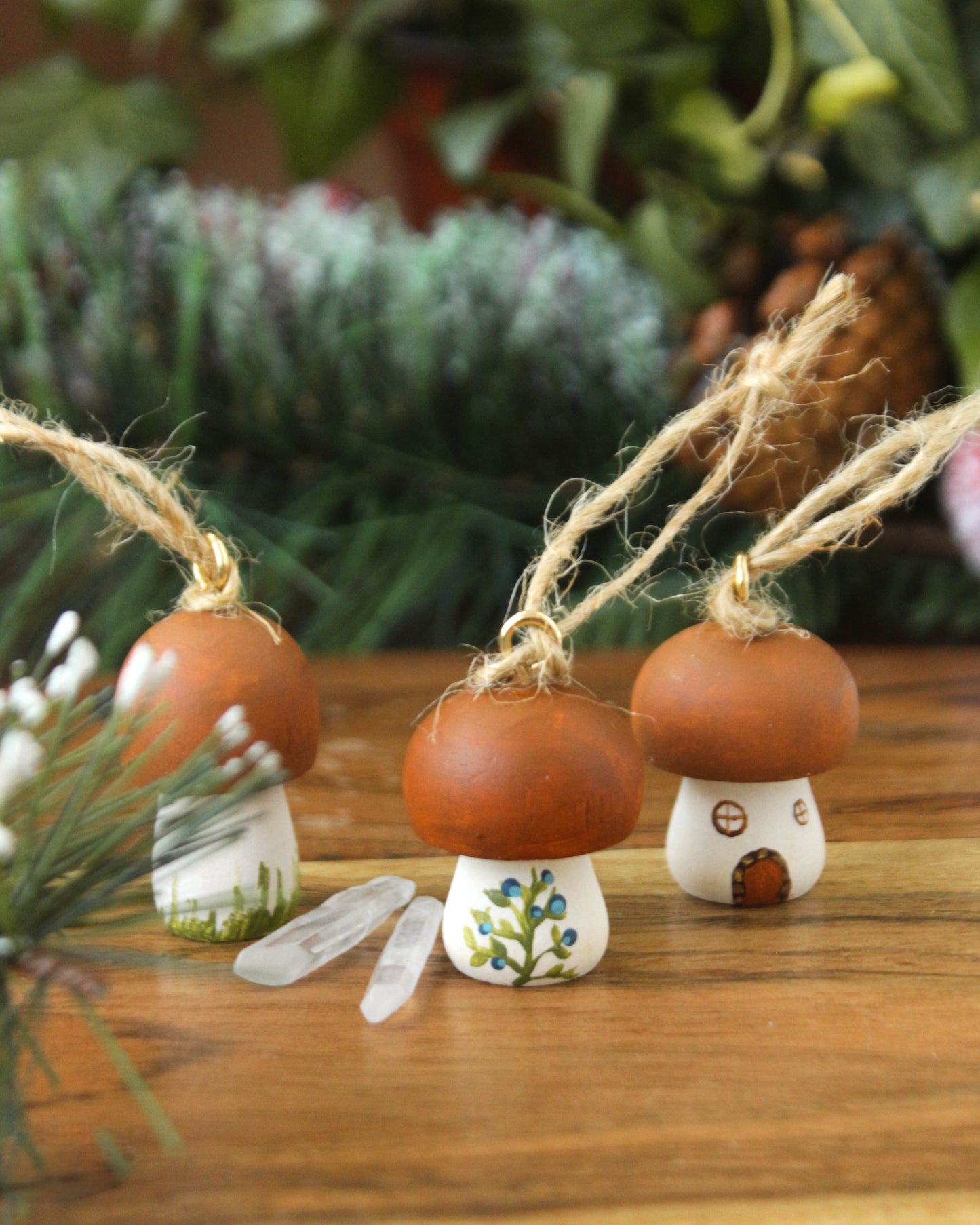 Handmade Wooden Mushroom Christmas Ornament Small