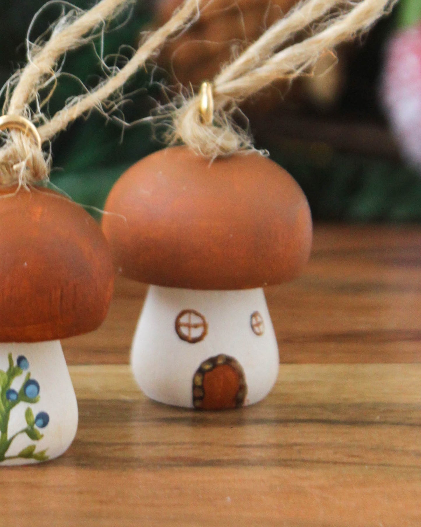 Handmade Wooden Mushroom Christmas Ornament Small