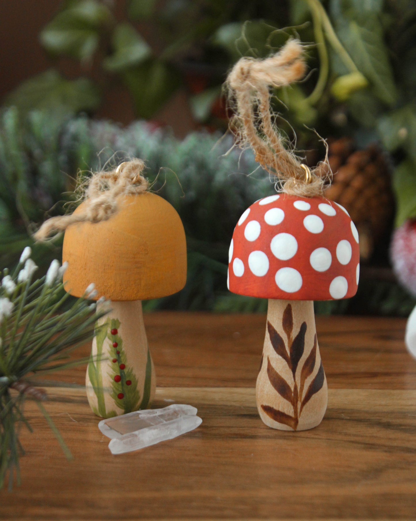 Handmade Wooden Mushroom Christmas Ornament Large