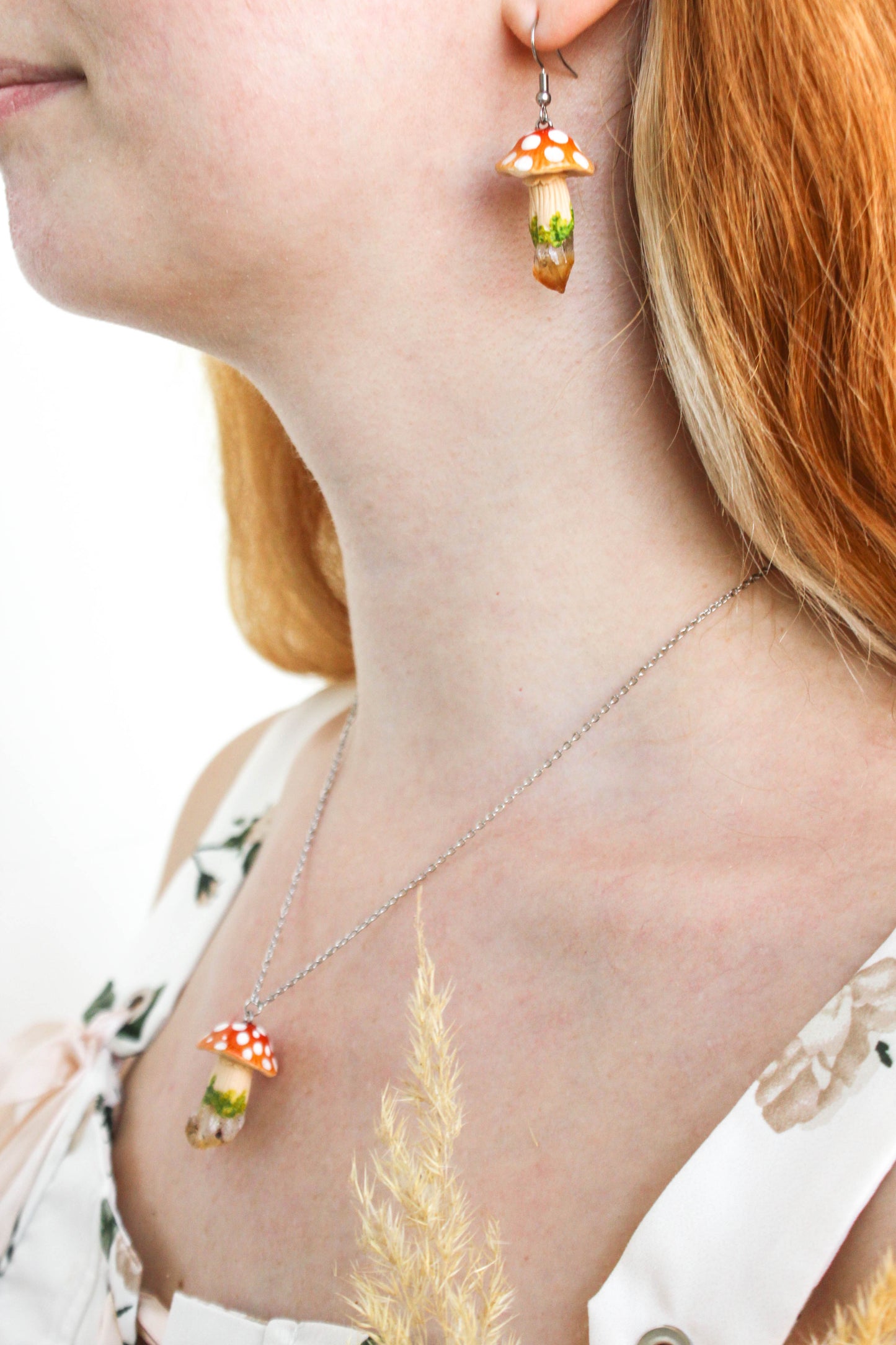 Red Mushroom Necklace with Citrine