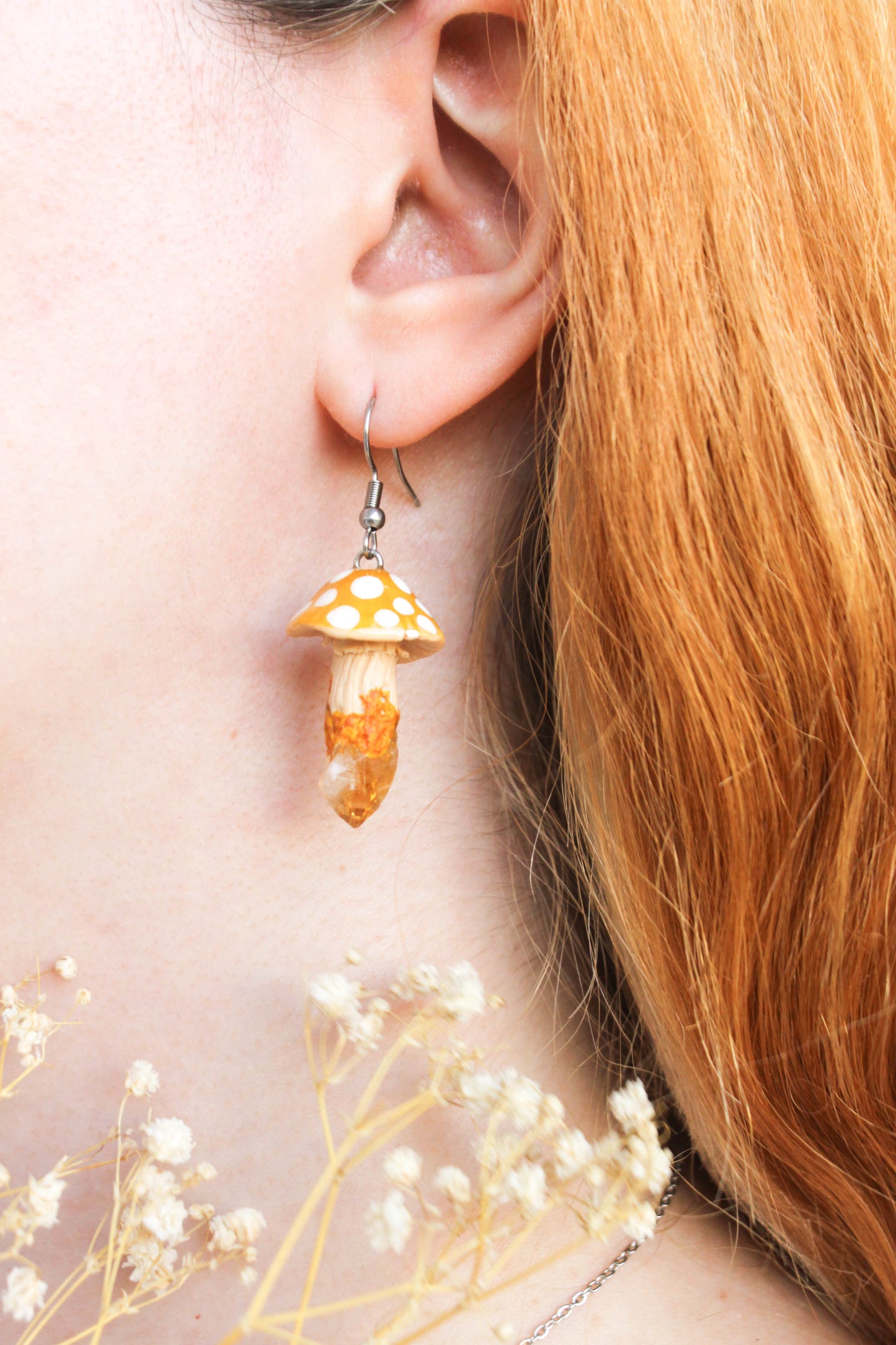 Orange Mushroom Earrings with Citrine