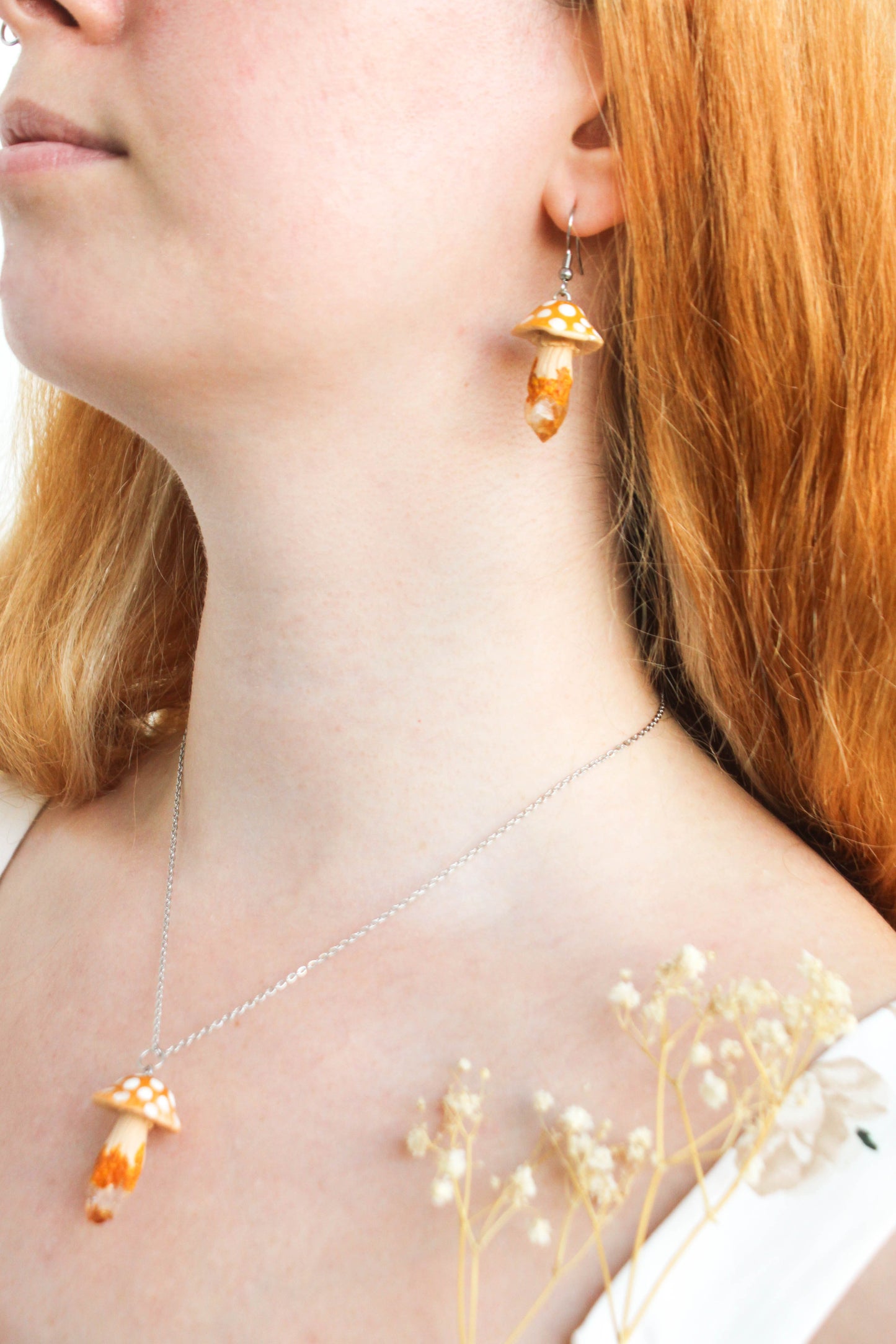 Orange Mushroom Earrings with Citrine