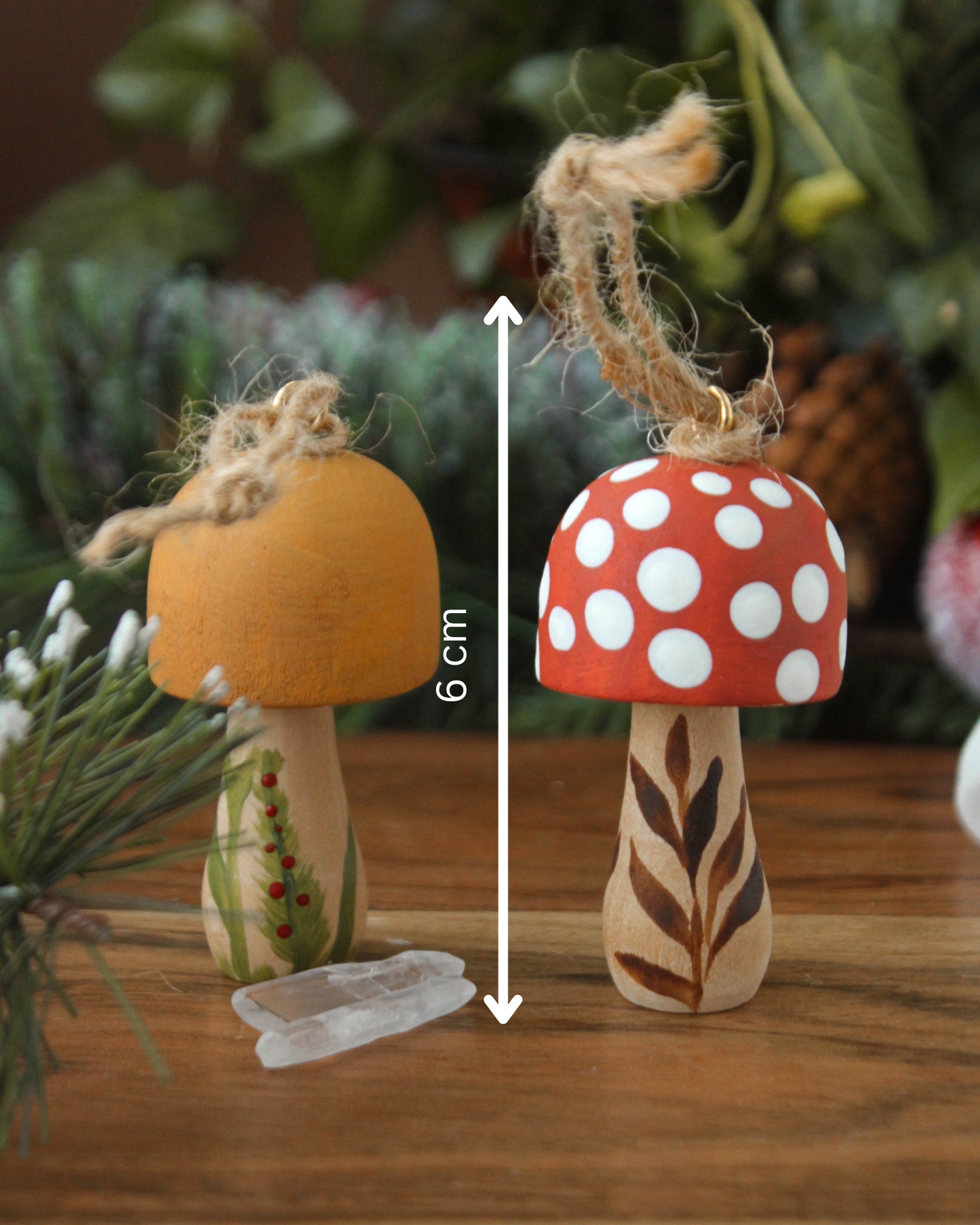 Handmade Wooden Mushroom Christmas Ornament Large