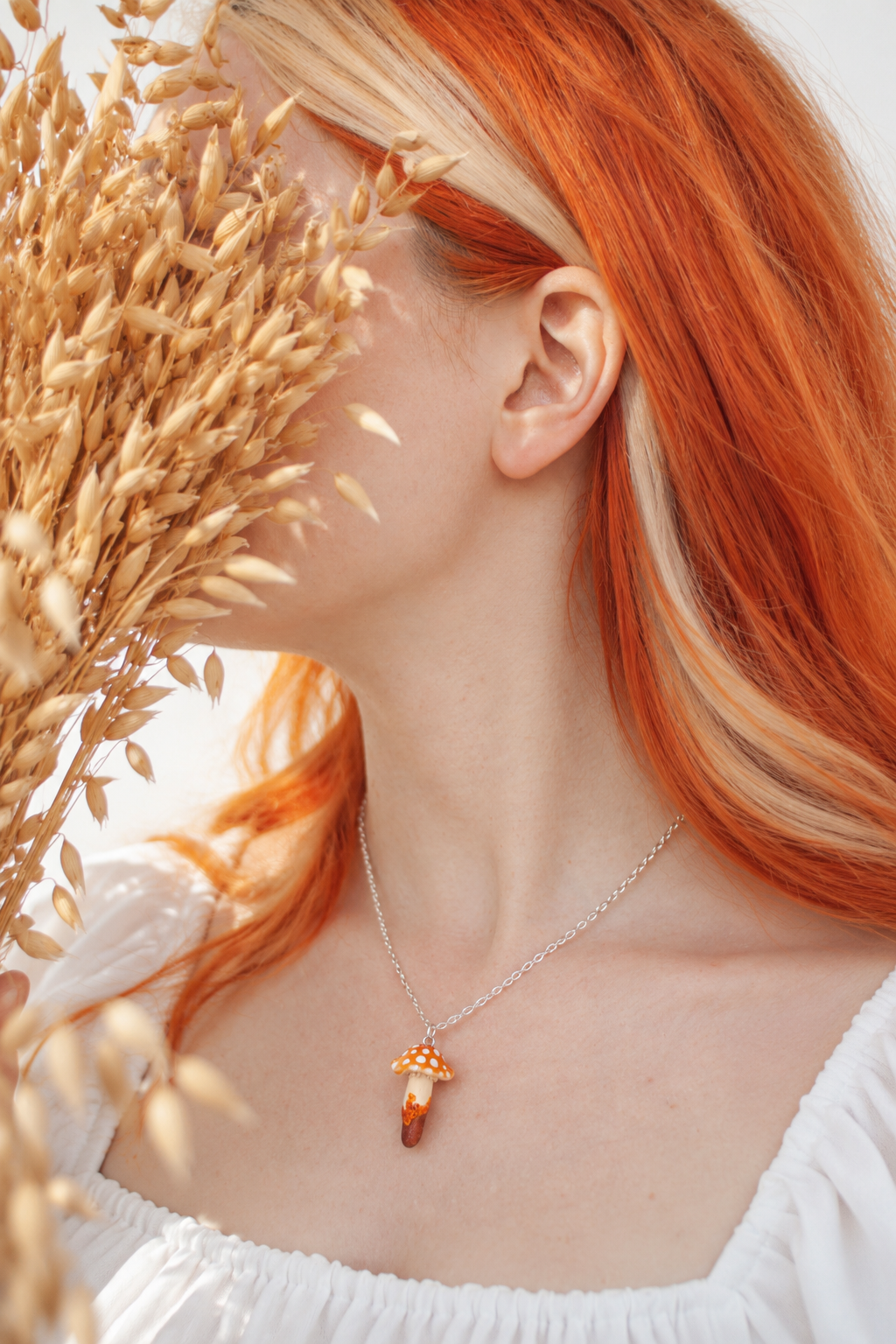 Orange-Brown Mushroom Necklace with Sunstone – Handmade Crystal Jewelry