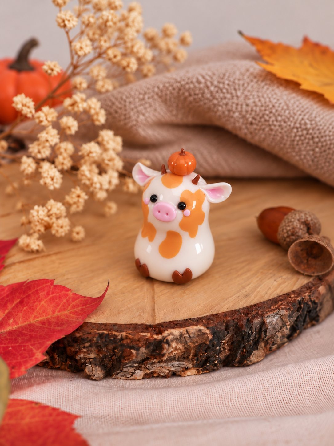 Millie the Pumpkin Cow – Handmade Autumn Figurine