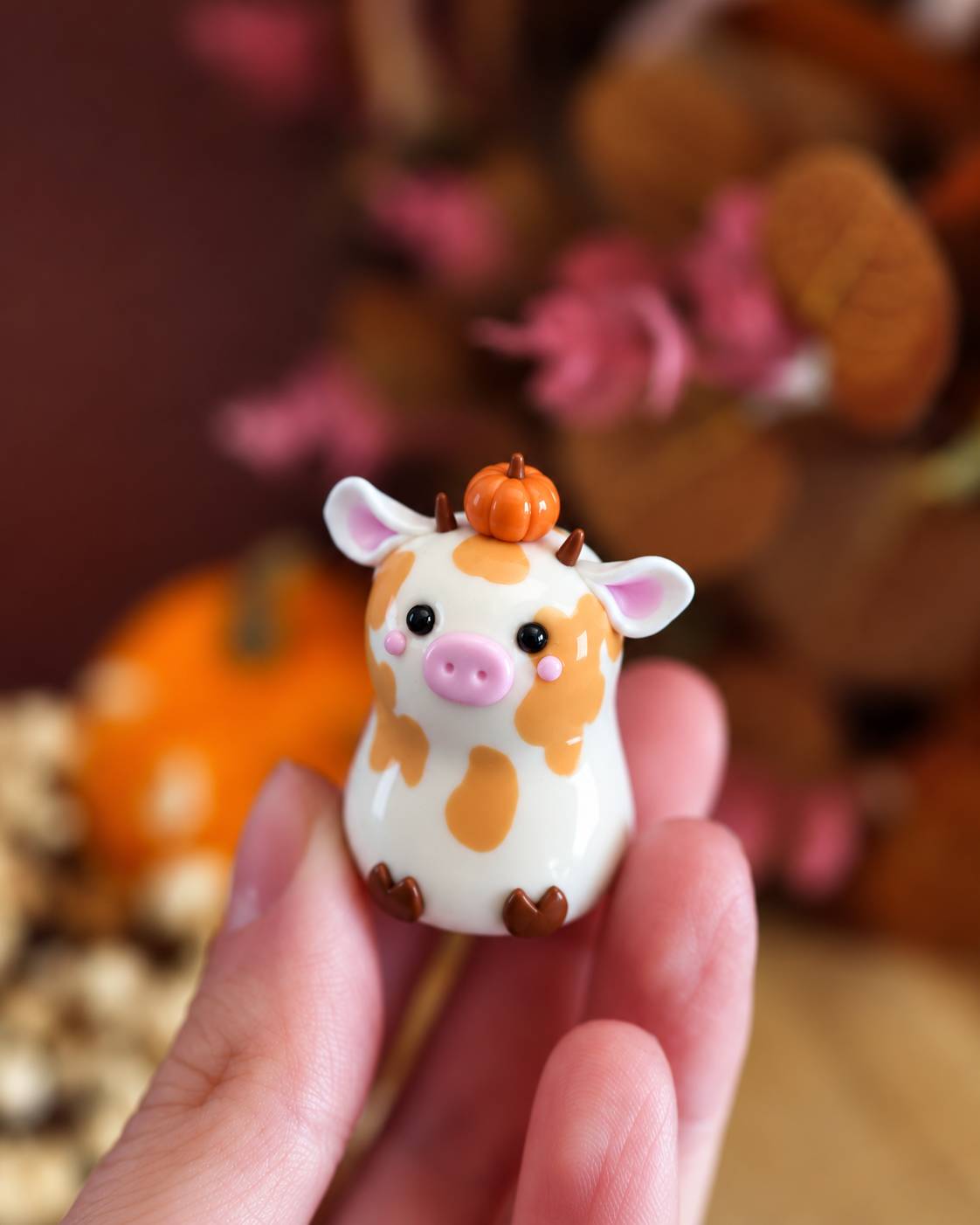 Millie the Pumpkin Cow – Handmade Autumn Figurine