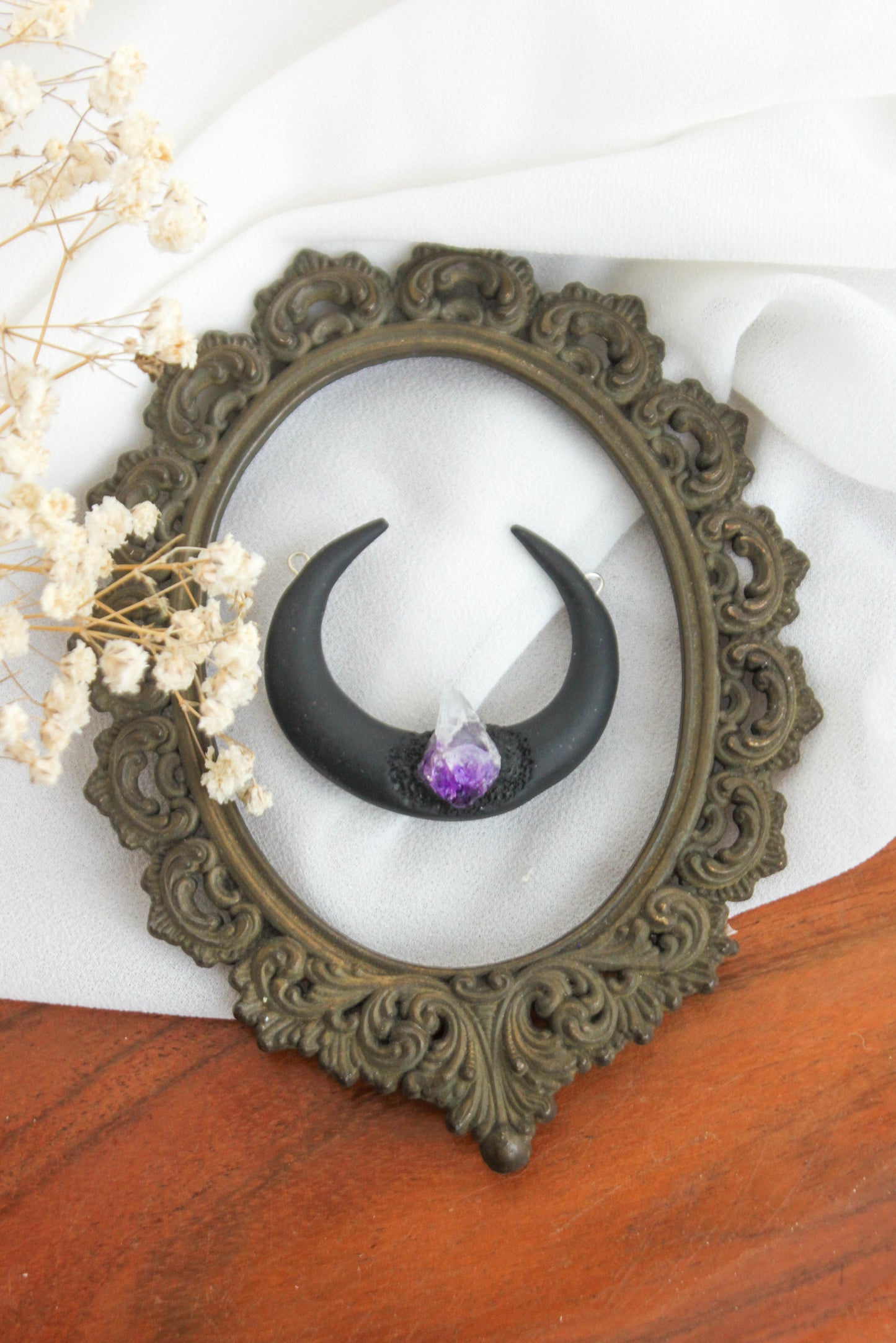 Black Moon Necklace with Crystals