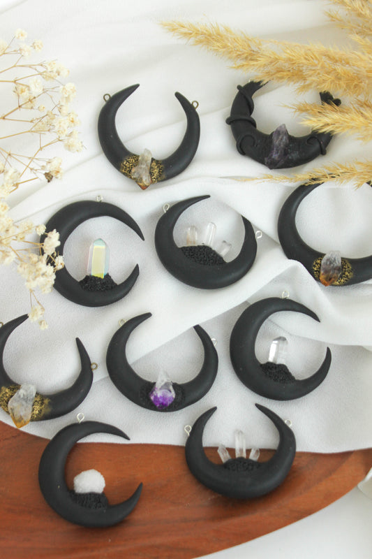 Black Moon Necklace with Crystals