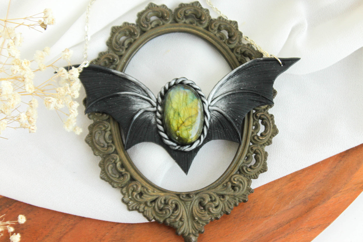 Bat Wing Necklace with Labradorite