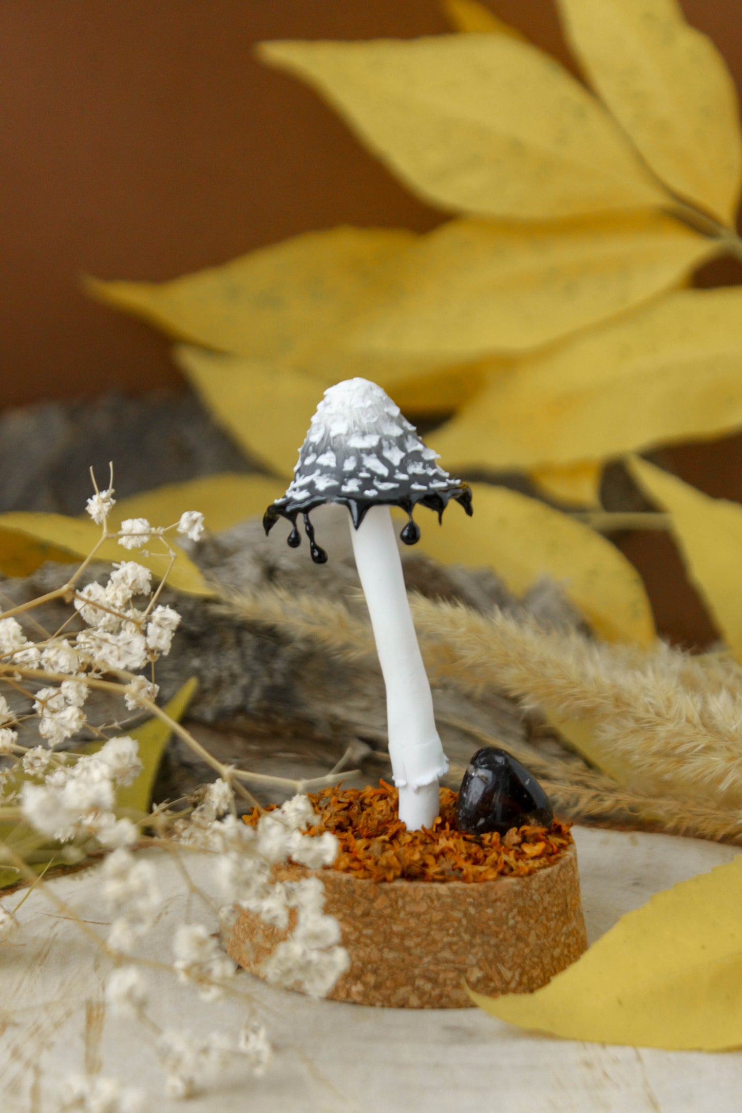 Inkcap Mushroom Medium Terrarium with Obsidian