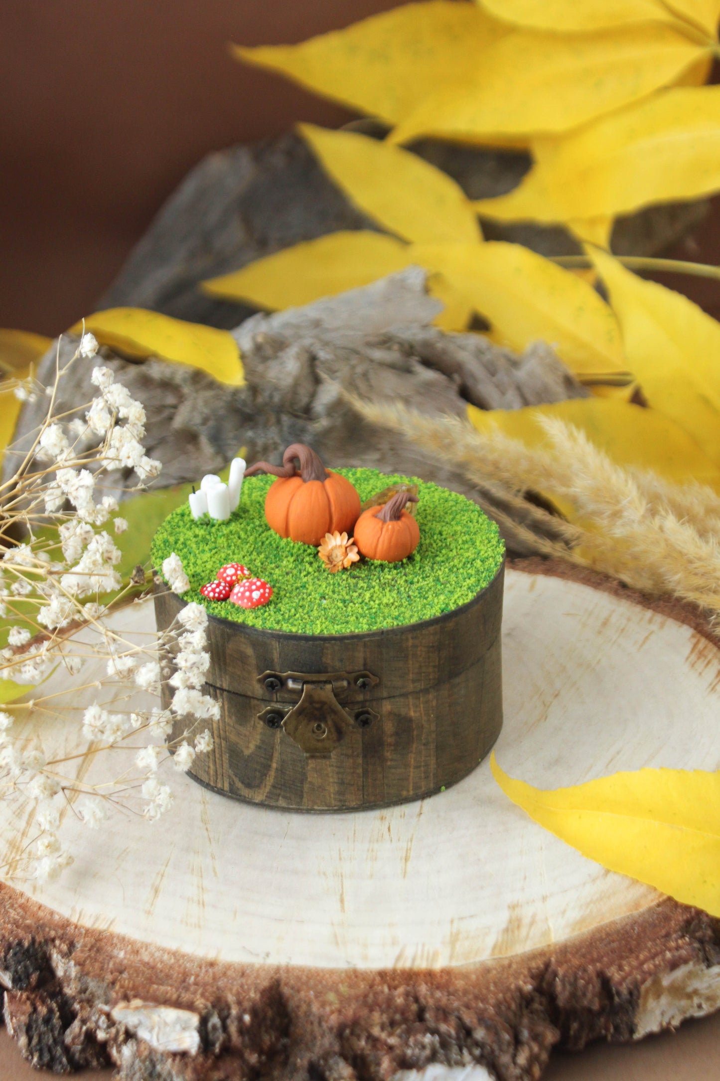 Wooden Jewelry Box with Pupkins