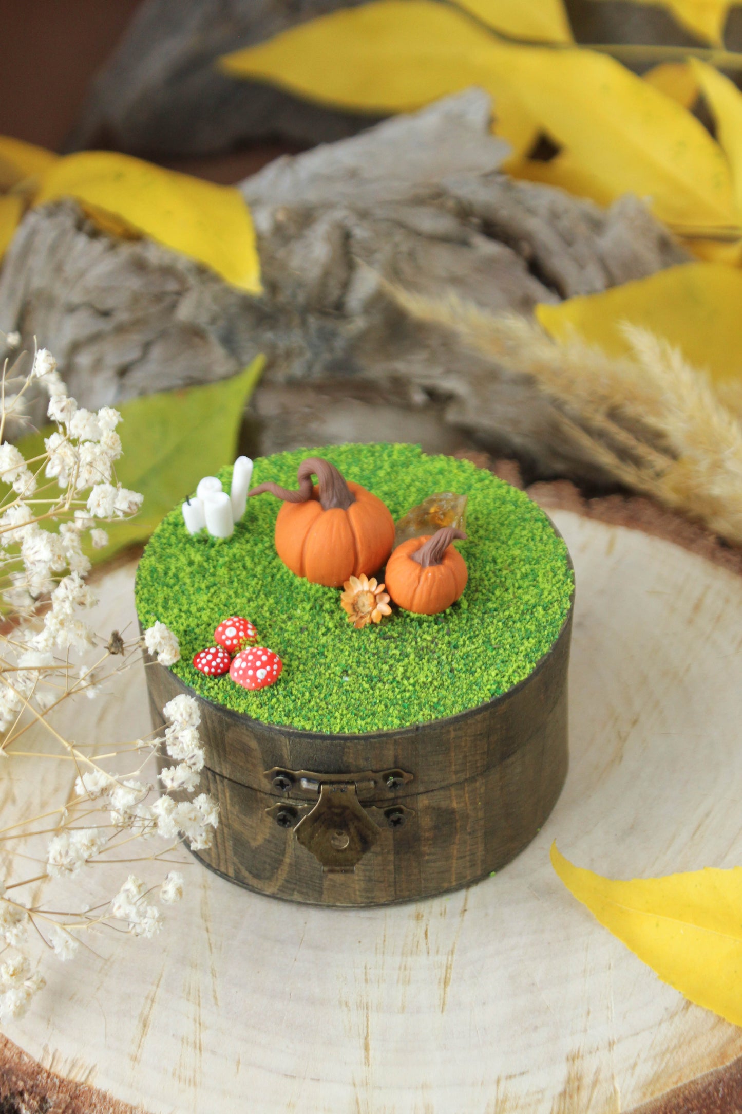 Wooden Jewelry Box with Pupkins