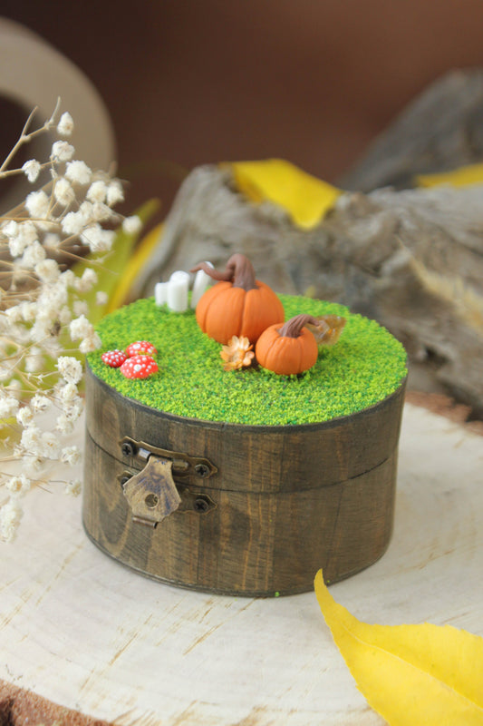 Wooden Jewelry Box with Pupkins