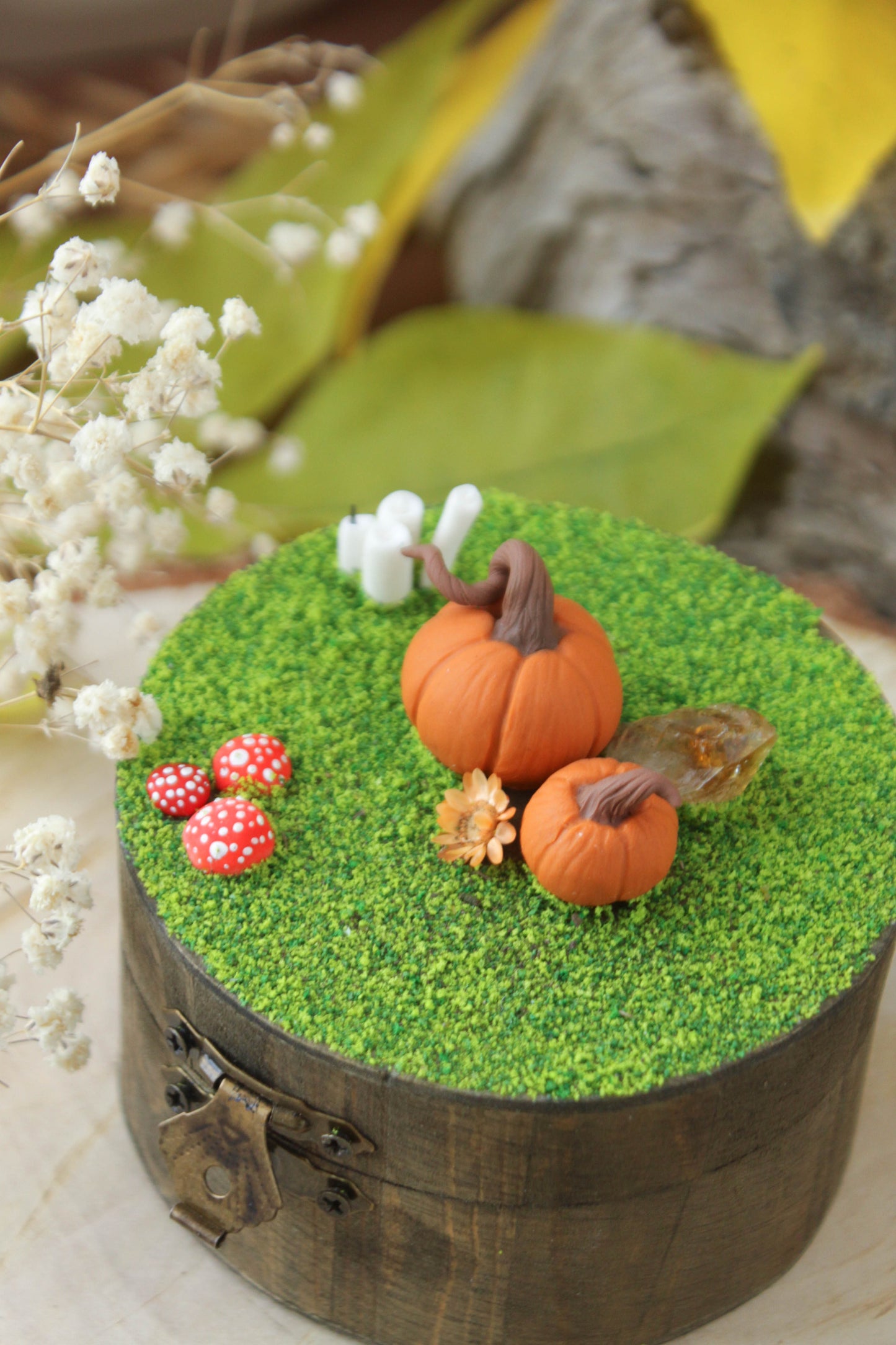 Wooden Jewelry Box with Pupkins