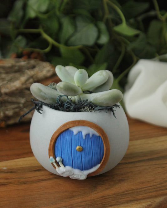 Hobbit House Plant Pot Winter Edition Bright Blue