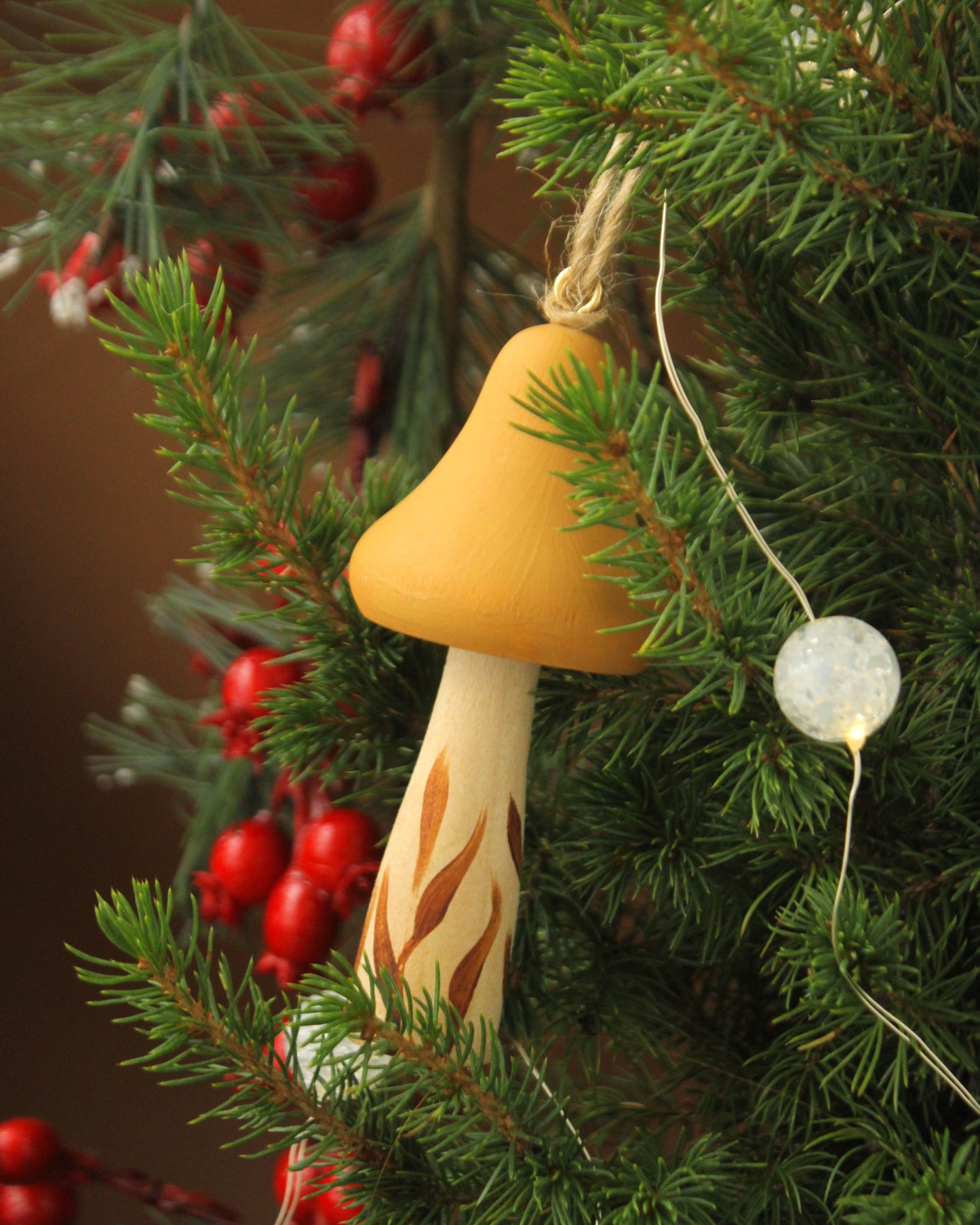 Handmade Wooden Mushroom Christmas Ornament Large