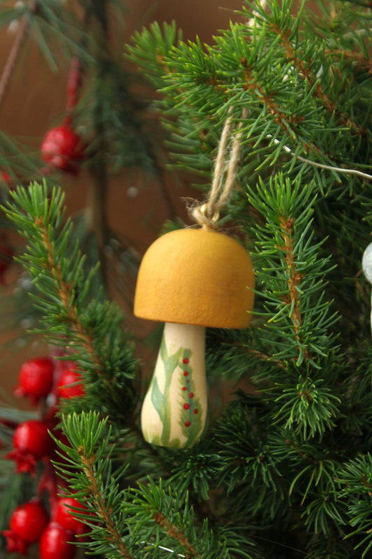 Handmade Wooden Mushroom Christmas Ornament Large