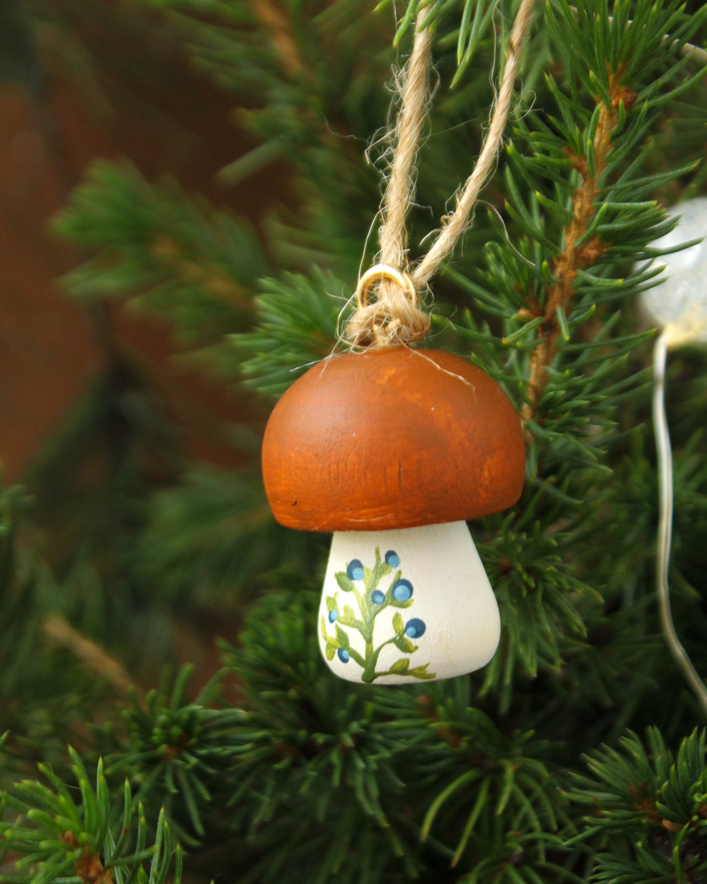 Handmade Wooden Mushroom Christmas Ornament Small