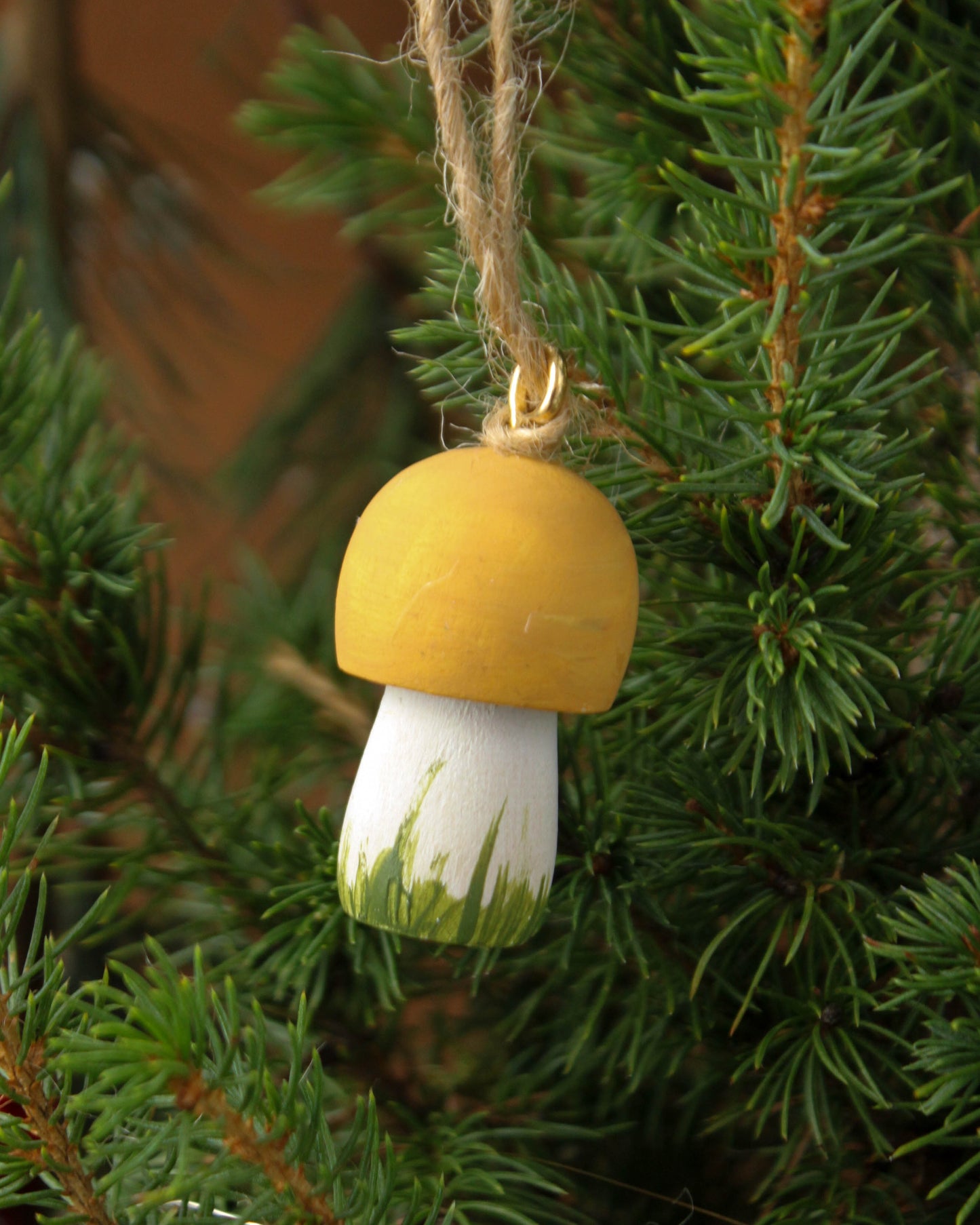 Handmade Wooden Mushroom Christmas Ornament Small