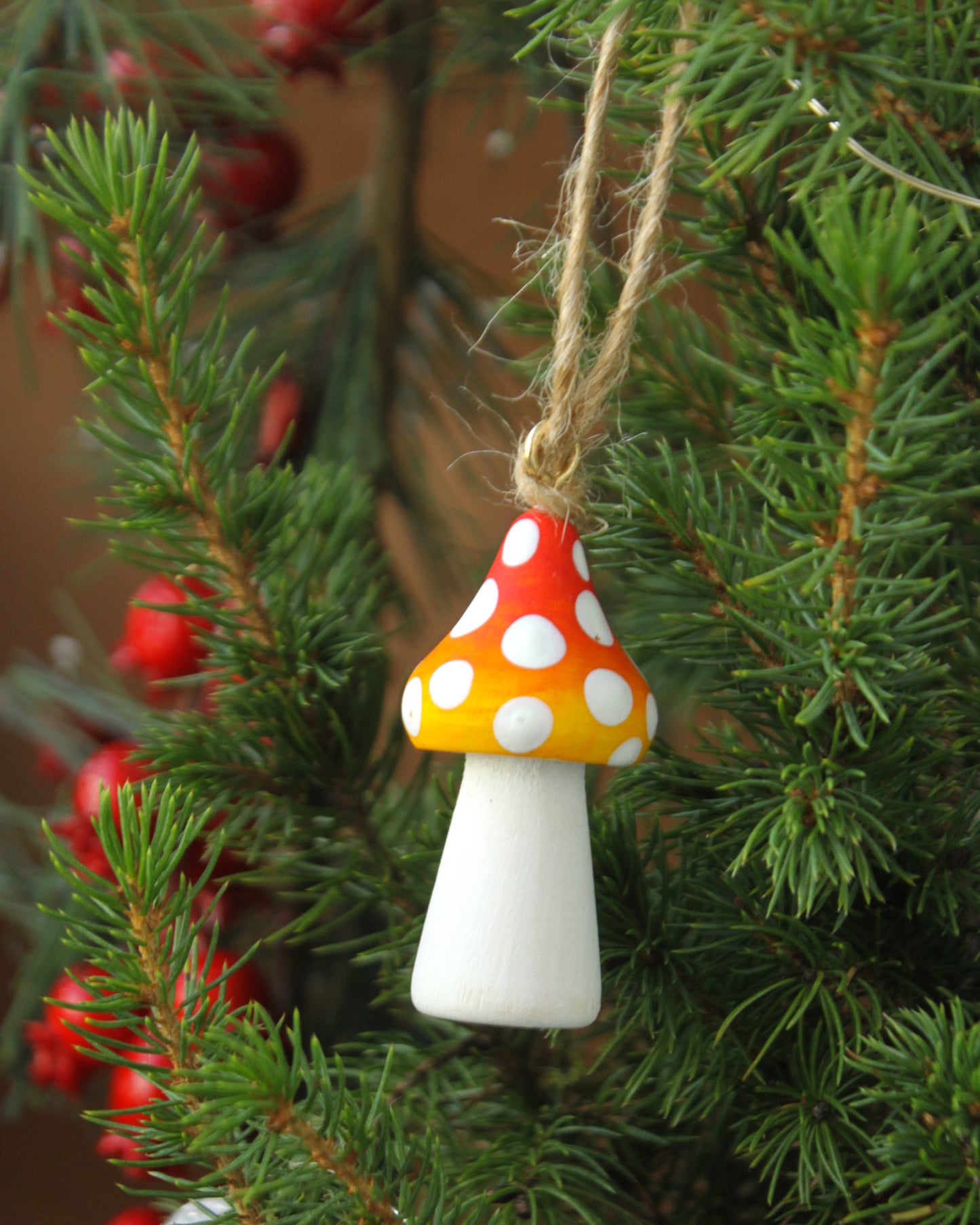 Handmade Wooden Mushroom Christmas Ornament Small