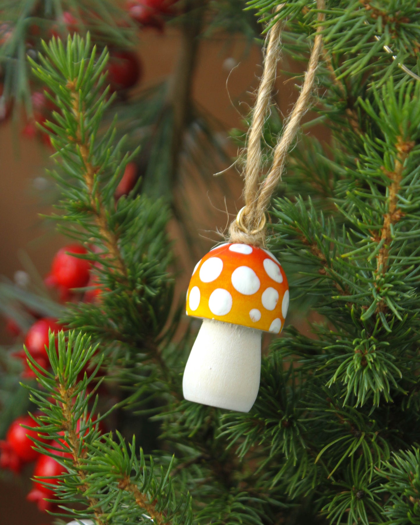 Handmade Wooden Mushroom Christmas Ornament Small