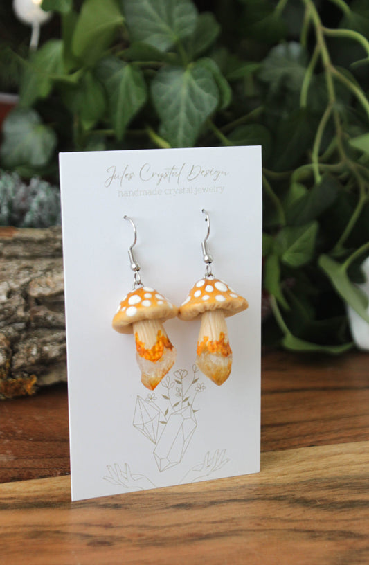 Orange Mushroom Earrings with Citrine