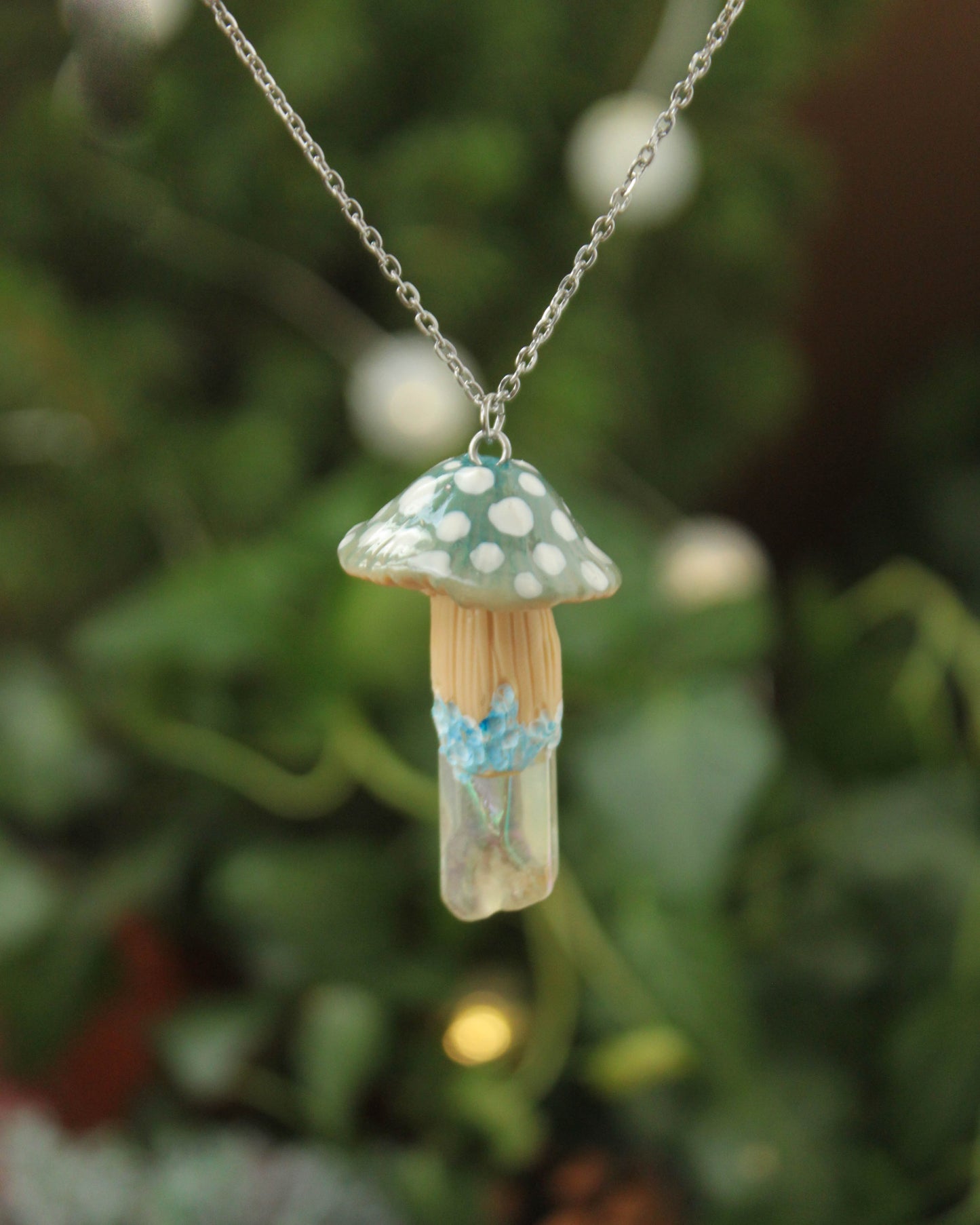 Baby Blue Mushroom Necklace