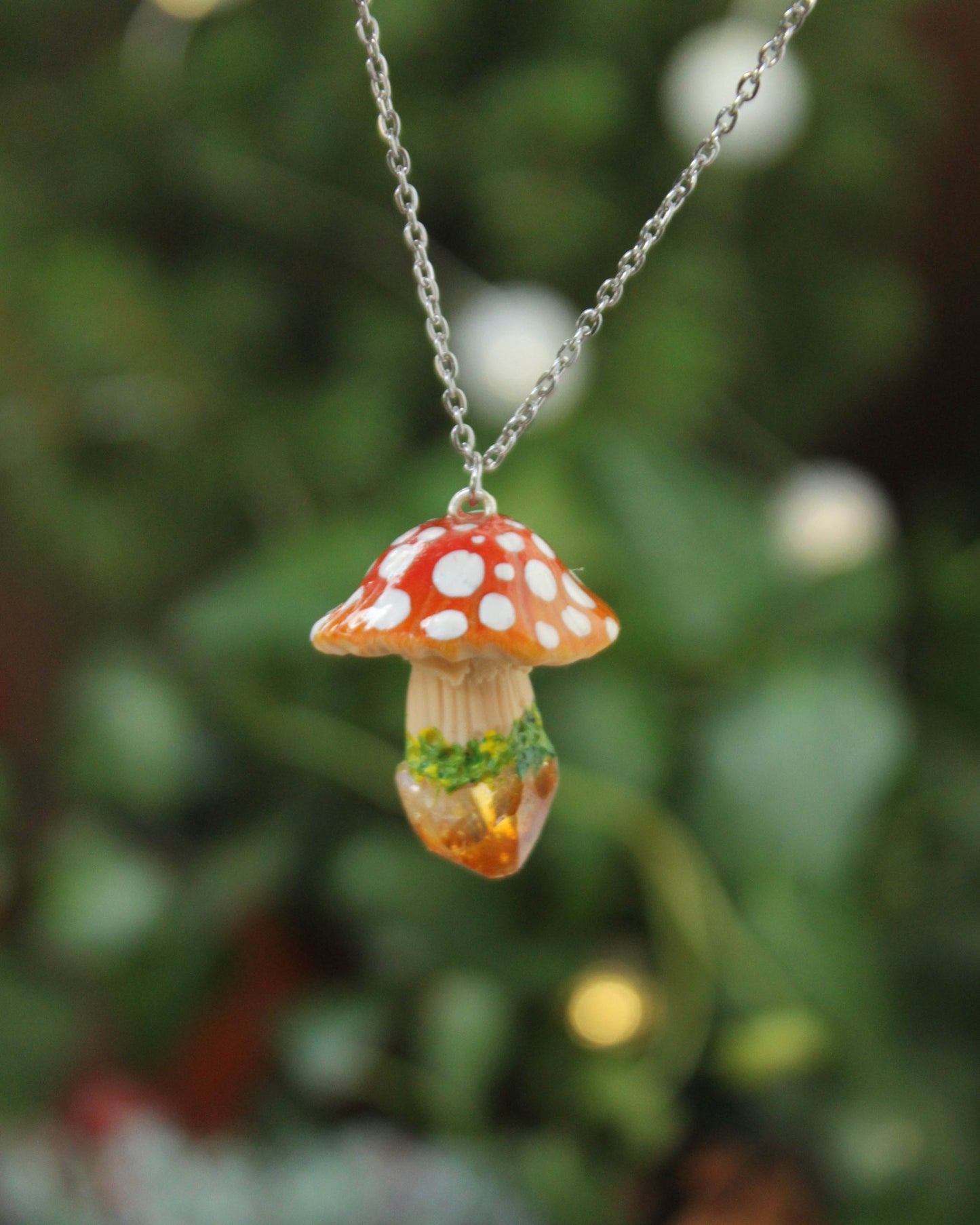 Red Mushroom Necklace with Citrine