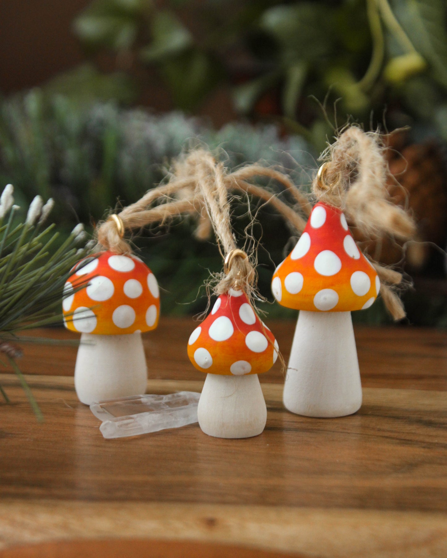 Handmade Wooden Mushroom Christmas Ornament Small