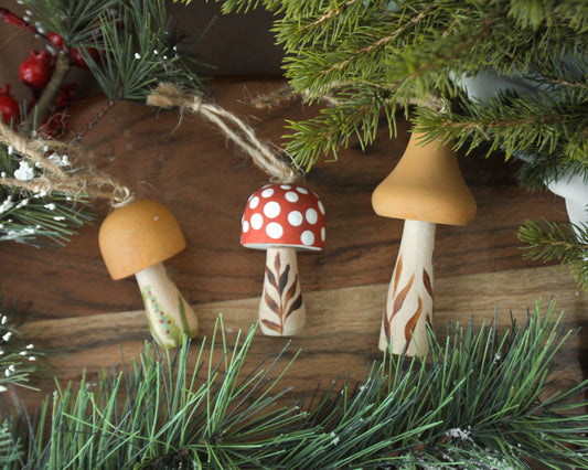 Handmade Wooden Mushroom Christmas Ornament Large