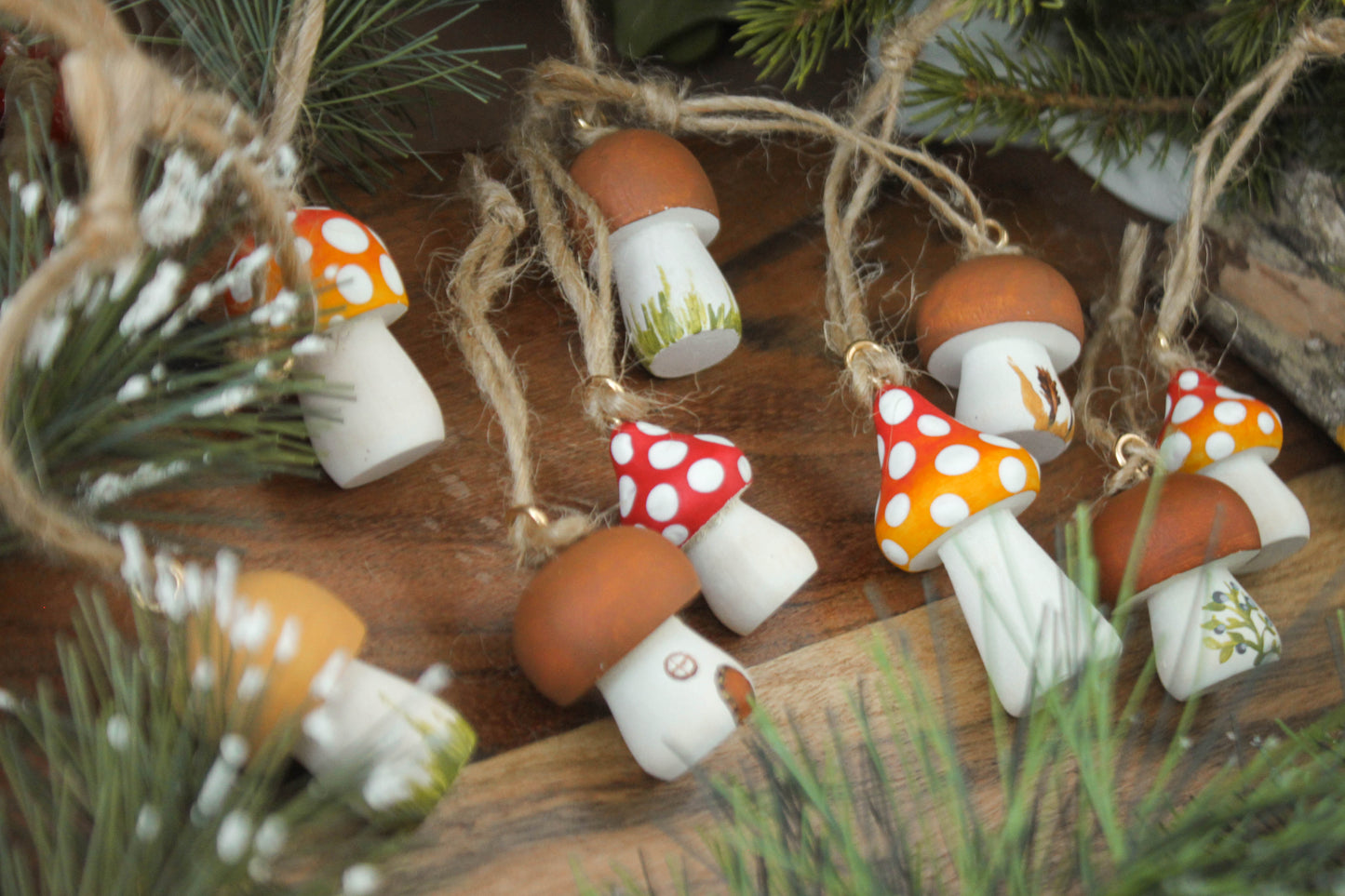 Handmade Wooden Mushroom Christmas Ornament Small