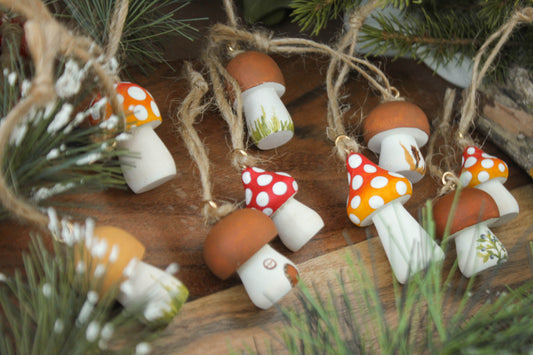 Handmade Wooden Mushroom Christmas Ornament Small