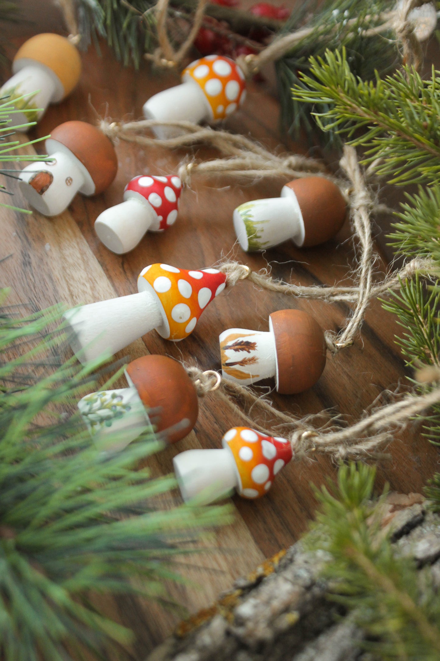 Handmade Wooden Mushroom Christmas Ornament Small