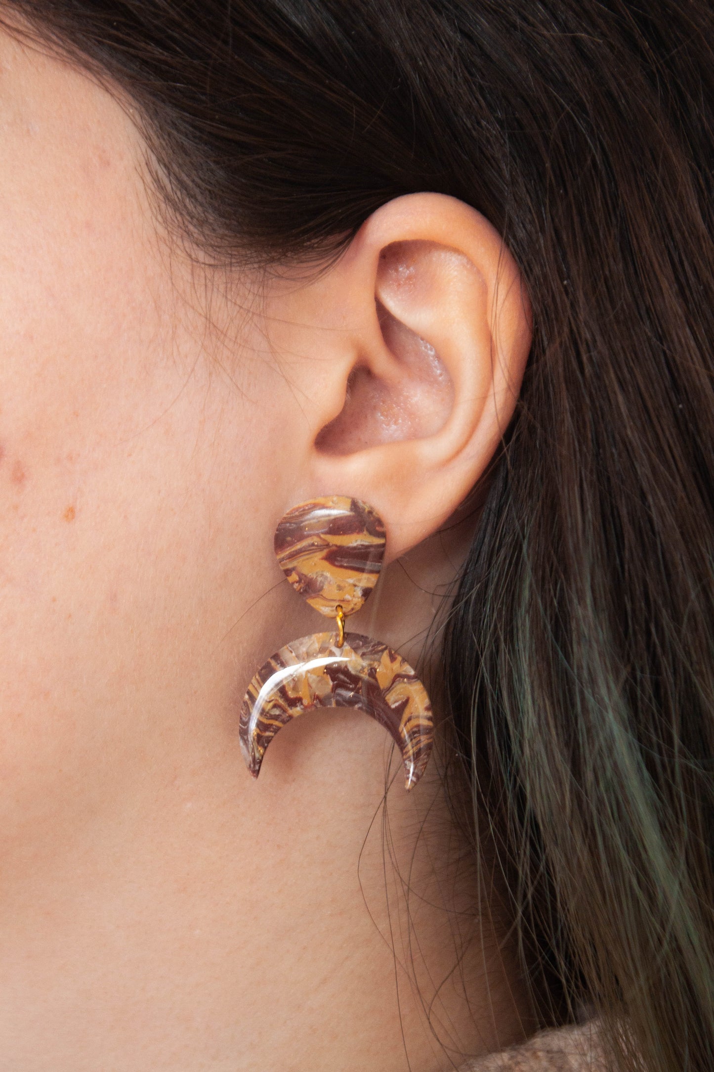 Abstract Autumn Moon Earrings