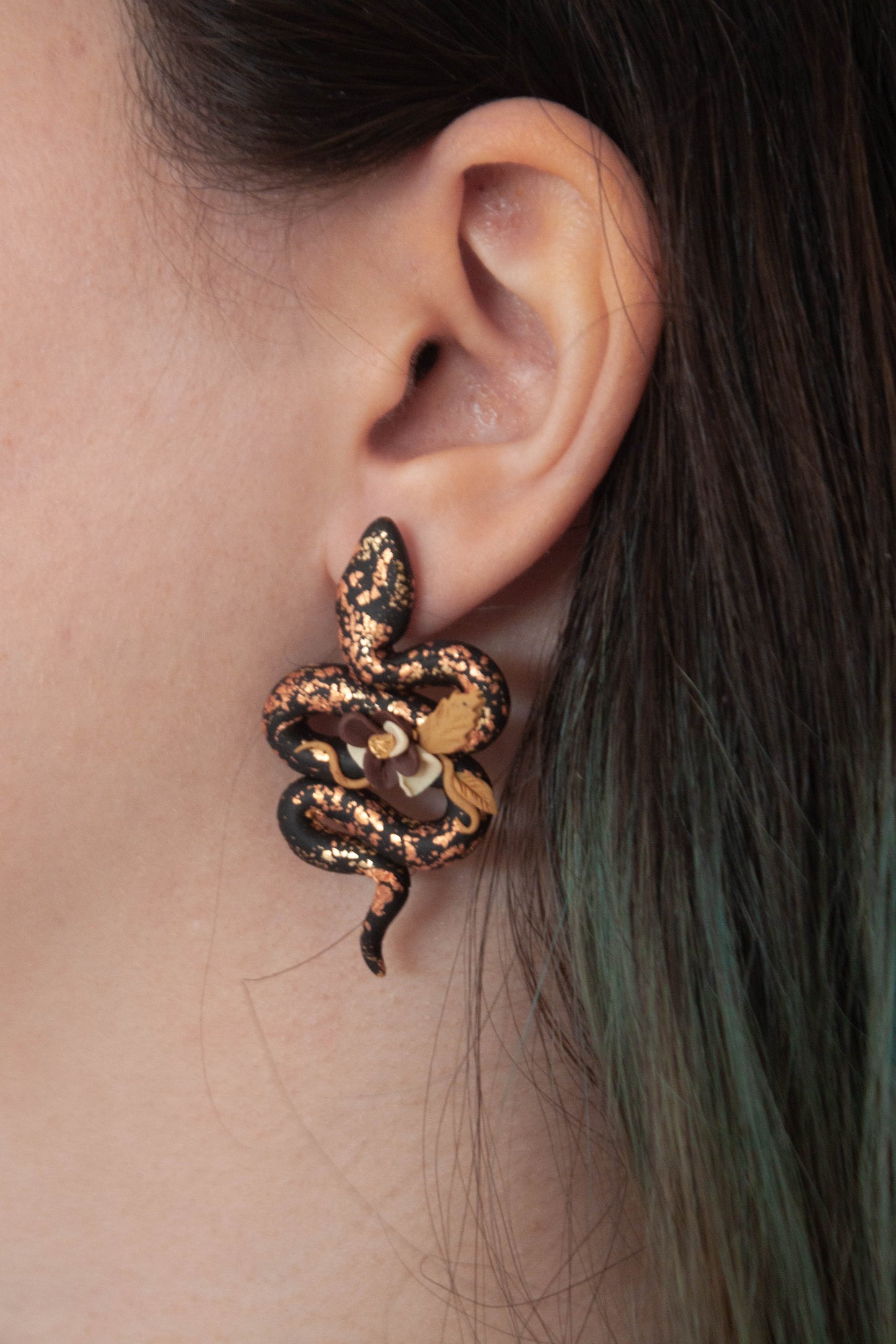 Black Snake Earrings with flower