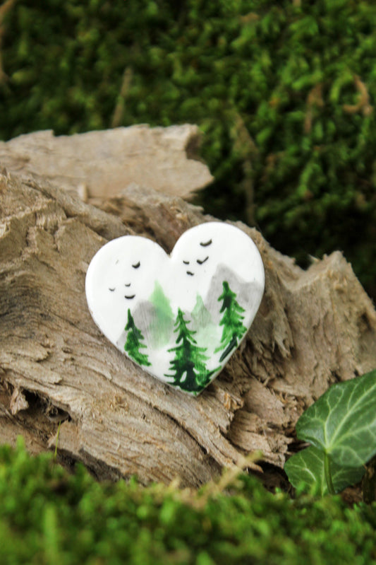 Forest Landscape Clay Heart Pin