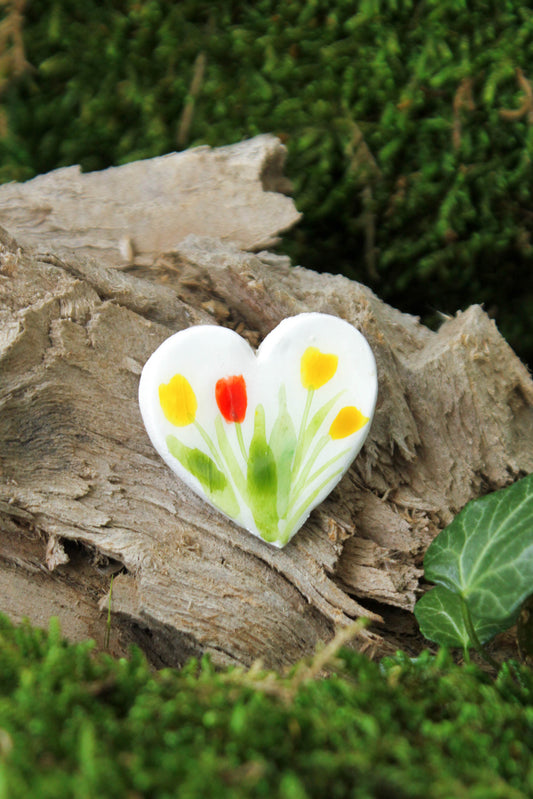 Tulips Clay Heart Pin