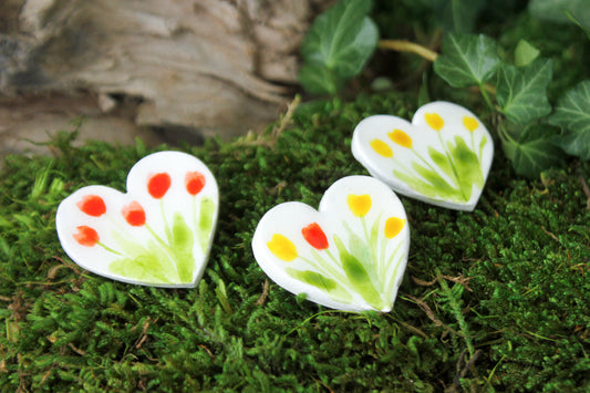 Tulips Clay Heart Pin