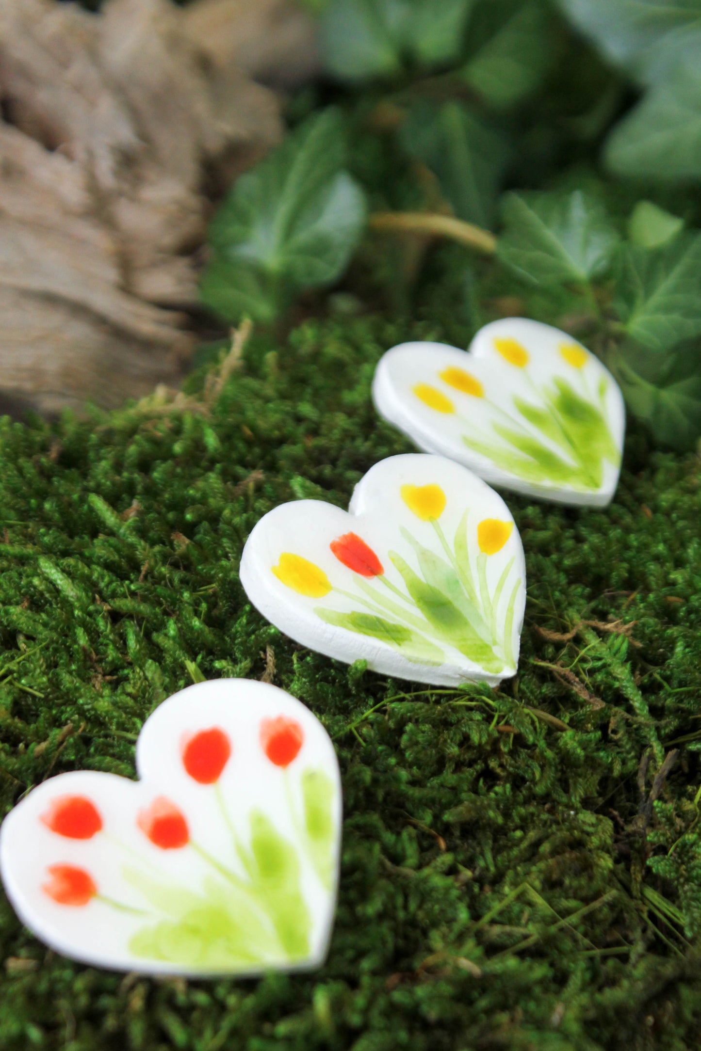 Tulips Clay Heart Pin